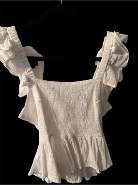 miami Cream Smocked Ruffle Top